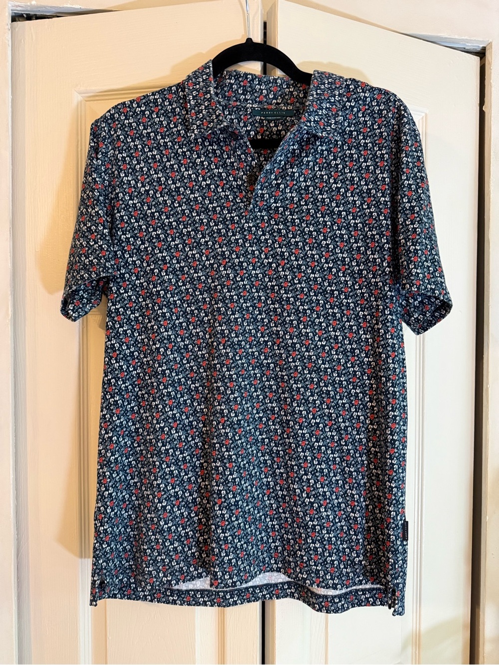 Perry Ellis Navy Polo with Red & White Micro Floral Print